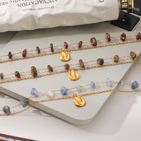 Bracelet à perles pour femme, forme irrégulière, en acier inoxydable, étanche, couleur or, collection Simple Series. 2