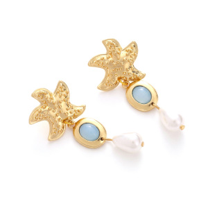 Boucles D'Oreilles Pendantes Pour Femme, Style Océanique, Motif Étoile De Mer, En Alliage Et Perles Artificielles h5 Image3