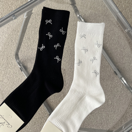 Chaussettes mi-mollet basiques à strass, couleur unie et rebondissante