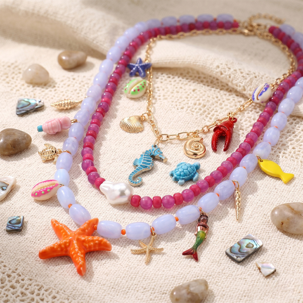 Ensembles De Colliers Pour Femmes En Résine Avec Perles De Vacances En Forme D'Étoile De Mer Image2