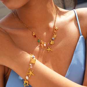 Ensembles De Bracelets Pour Femmes Simple Series Daily Shell Starfish En Acier Inoxydable Étanche Couleur Or h5 Image3