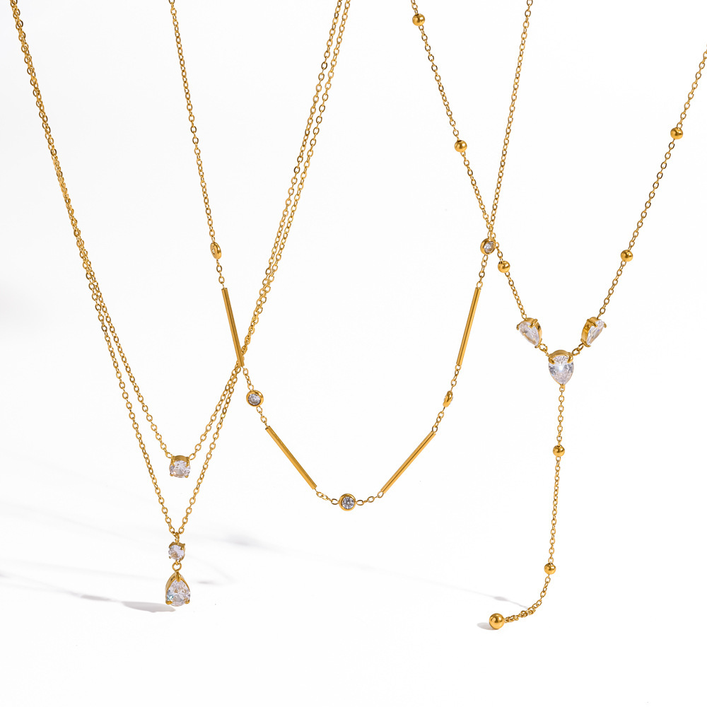 Colliers Pendentifs Pour Femmes En Acier Inoxydable, Couleur Or, En Forme De Goutte Simple, Étanches, Avec Zircon. Image4