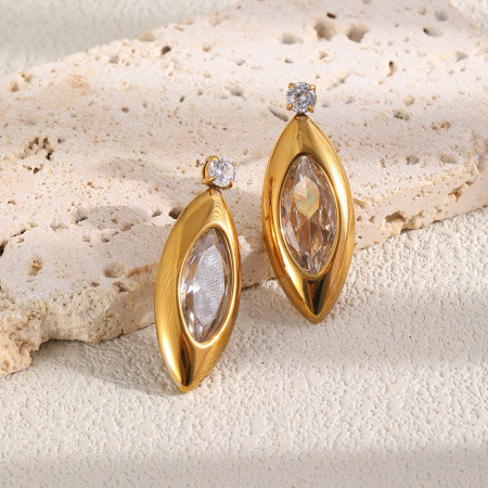Boucles d'oreilles puces pour femmes, en acier inoxydable, étanches, couleur or, avec zircon, forme goutte simple