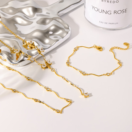 Ensembles de bijoux pour femmes de luxe, élégants et étanches, en acier inoxydable doré avec strass.