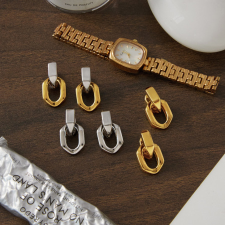 Boucles d'oreilles pendantes pour femme, style patchwork simple et irrégulier, en acier inoxydable imperméable couleur or