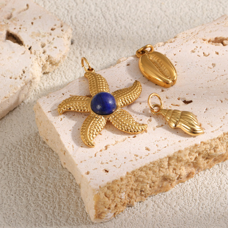 Pendentifs pour femmes à faire soi-même, en acier inoxydable étanche couleur or, style océanique, avec pierre naturelle 2