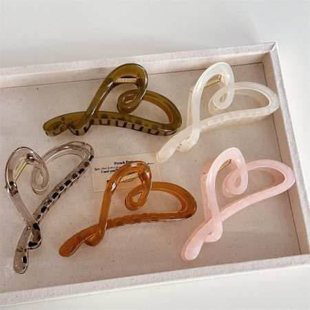 Pinces à cheveux en plastique uni couleur cœur simple, collection romantique