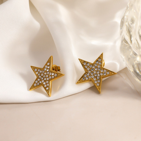 Ensembles de bijoux pour femmes Simple Series Casual Star en acier inoxydable étanche couleur or et zircon 2