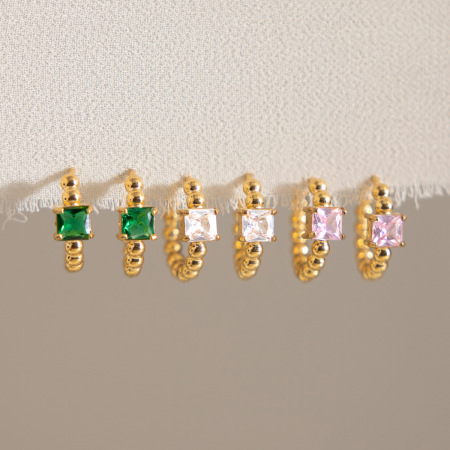 Boucles d'oreilles créoles rectangulaires simples en acier inoxydable, étanches, couleur or, avec zircon pour femmes