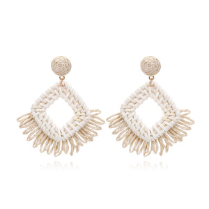 Boucles D'Oreilles Pendantes Rectangulaires En Raphia, Motif Floral Romantique, Collection Vacances, Pour Femmes h5