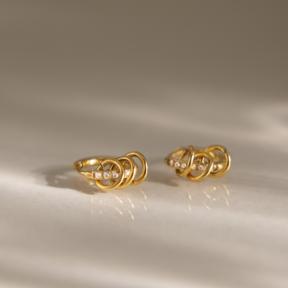 Boucles D'Oreilles Créoles Pour Femmes En Acier Inoxydable Étanche, Couleur Or, Avec Zircon. Image3