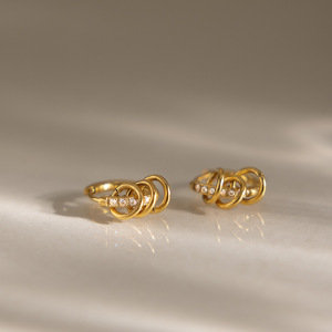 Boucles D'Oreilles Créoles Pour Femmes En Acier Inoxydable Étanche, Couleur Or, Avec Zircon. h5 Image3