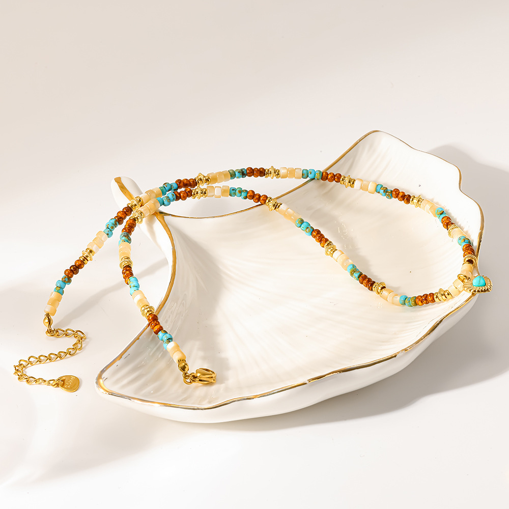 Colliers Pendentifs Pour Femmes, Collection Classique Rétro, En Forme De Cœur, Couleur Or Et Pierre Naturelle Image4