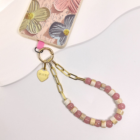 Chaîne de téléphone en acrylique avec perles en forme de cœur, collection Simple Series Daily Heart Beads 2