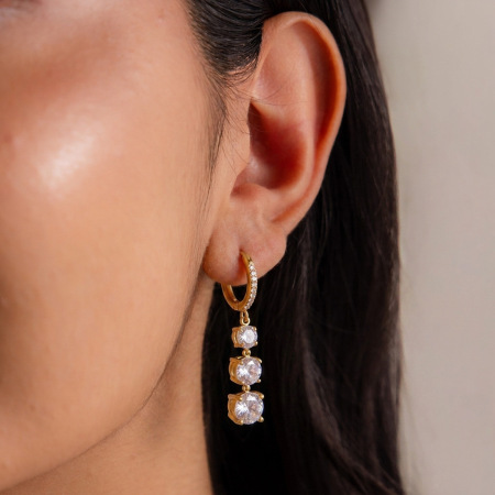 Boucles d'oreilles pendantes pour femme, collection Luxious Series Classic Patchwork, en acier inoxydable étanche, couleur or, avec zircon.