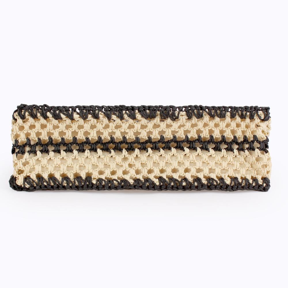 Sac Carré Pour Femme En Raphia Tissé À Rayures Ajourées Et Couleurs Mélangées, Style Vacances h5Image4