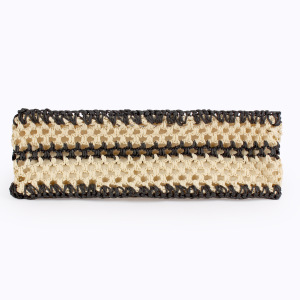 Sac Carré Pour Femme En Raphia Tissé À Rayures Ajourées Et Couleurs Mélangées, Style Vacances h5 Image4