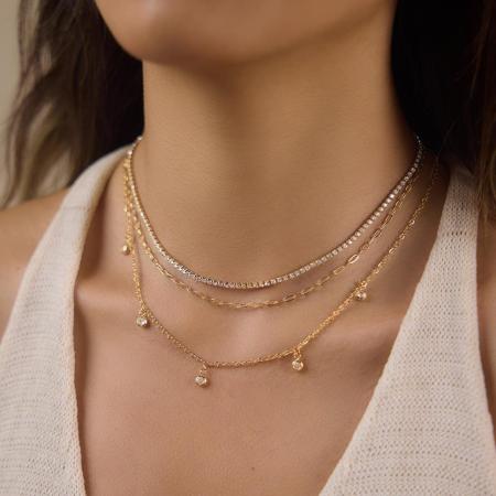 Colliers superposés pour femmes, collection Simple Series Daily Chain Circle, en acier inoxydable, couleur or, avec zircon, étanches.