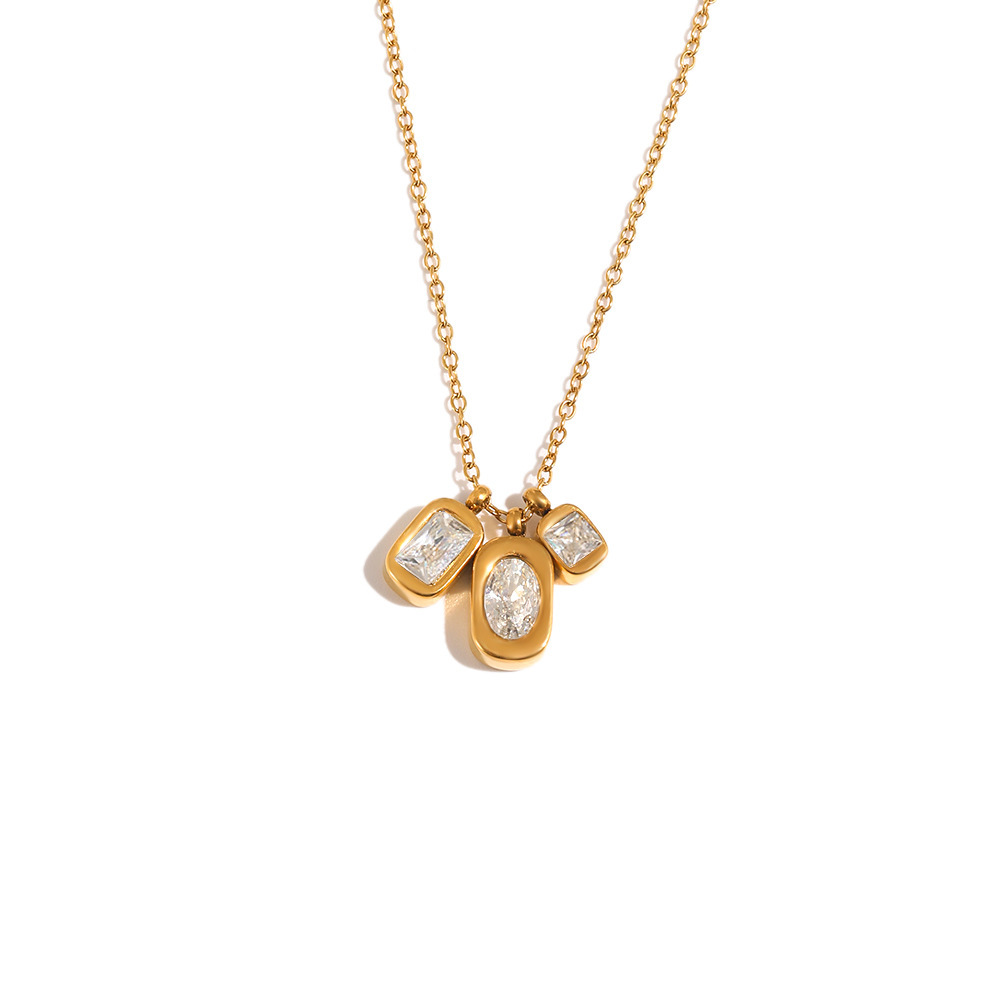 Colliers Pendentifs Pour Femmes, Simples, Rectangulaires, En Acier Inoxydable, Étanches, Couleur Or, Avec Zircon. Image4