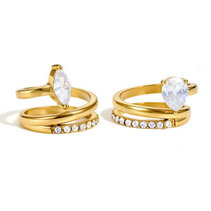 Bagues Pour Femmes Luxueuses En Acier Inoxydable De Forme Elliptique, Étanches, Couleur Or, Serties De Zircon. h5 Image5