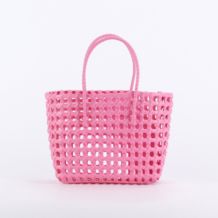 Sac fourre-tout femme en PVC tissé ajouré, couleur unie style vacances