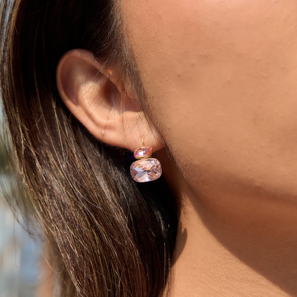Boucles D'Oreilles Puces Pour Femmes, Style Rectangulaire, En Acier Inoxydable, Étanches, Couleur Or, Avec Zircon, Collection Luxueuse h5Image3