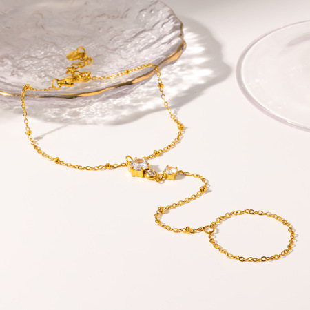 Chaîne de poignet pour femme, élégante et géométrique, en acier inoxydable, couleur or, avec zircon, étanche. Collection Luxueuse.