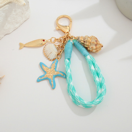 Porte-clés en alliage coquillages et étoiles de mer, style océanique décontracté, collection romantique 2
