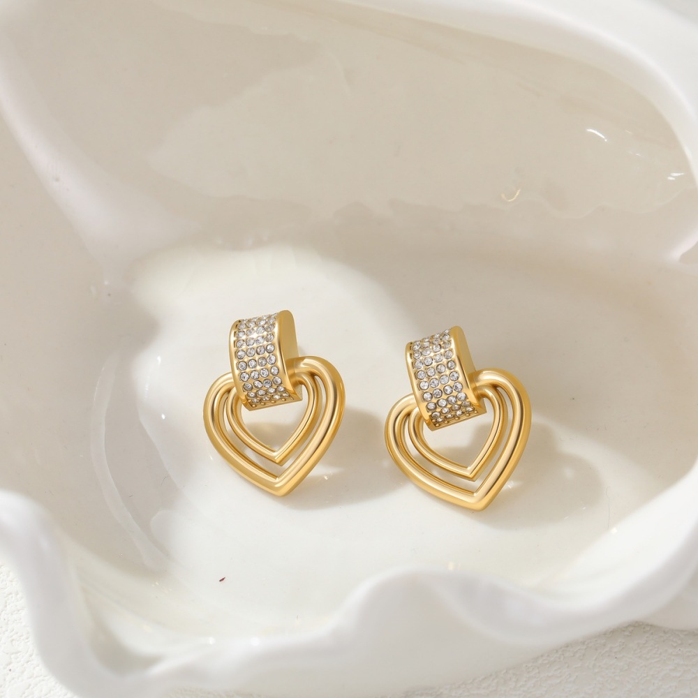 Boucles D'Oreilles Pendantes Simple Series Daily Heart Pour Femmes, En Acier Inoxydable Doré, Étanches. Image3