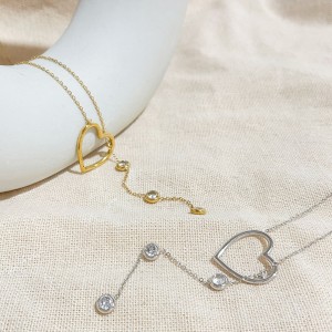 Colliers Pendentifs Pour Femmes En Forme De Cœur Simple, En Acier Inoxydable Étanche, Couleur Or Et Zircon. h5 Image4