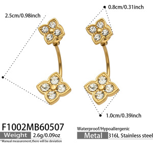 Boucles D'Oreilles Puces Pour Femmes En Acier Inoxydable Doré, Imperméables, Ornées De Strass Et Représentant Des Fleurs h5 