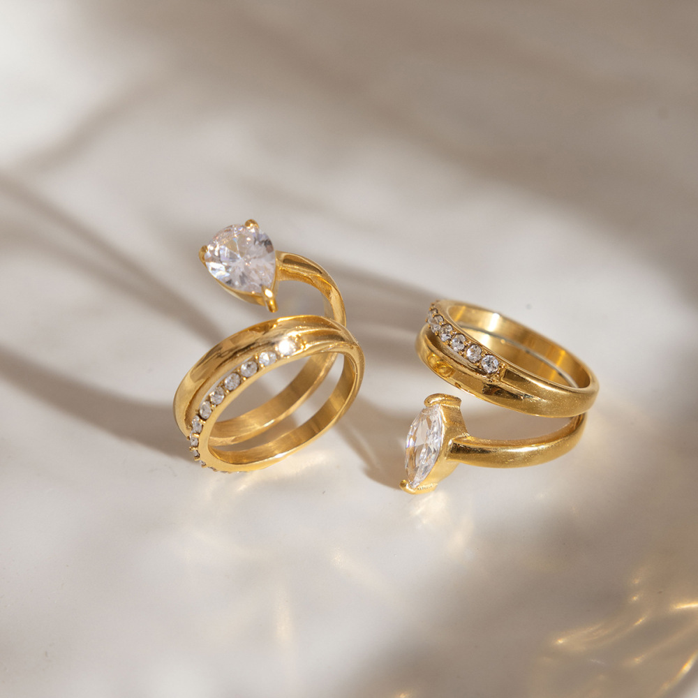 Bagues Pour Femmes Luxueuses En Acier Inoxydable De Forme Elliptique, Étanches, Couleur Or, Serties De Zircon. Image4