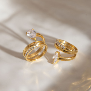 Bagues Pour Femmes Luxueuses En Acier Inoxydable De Forme Elliptique, Étanches, Couleur Or, Serties De Zircon. h5 Image4