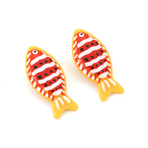 Boucles D'Oreilles Puces En Résine, Motif Poisson, Collection Ethnique h5 Image4