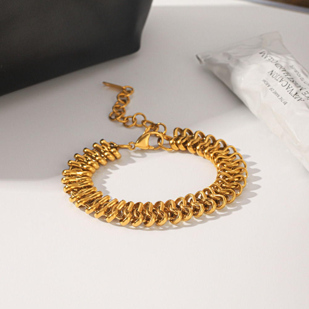 Bracelet Chaîne Pour Femme Simple Series Daily Chain En Acier Inoxydable Étanche Couleur Or Image5