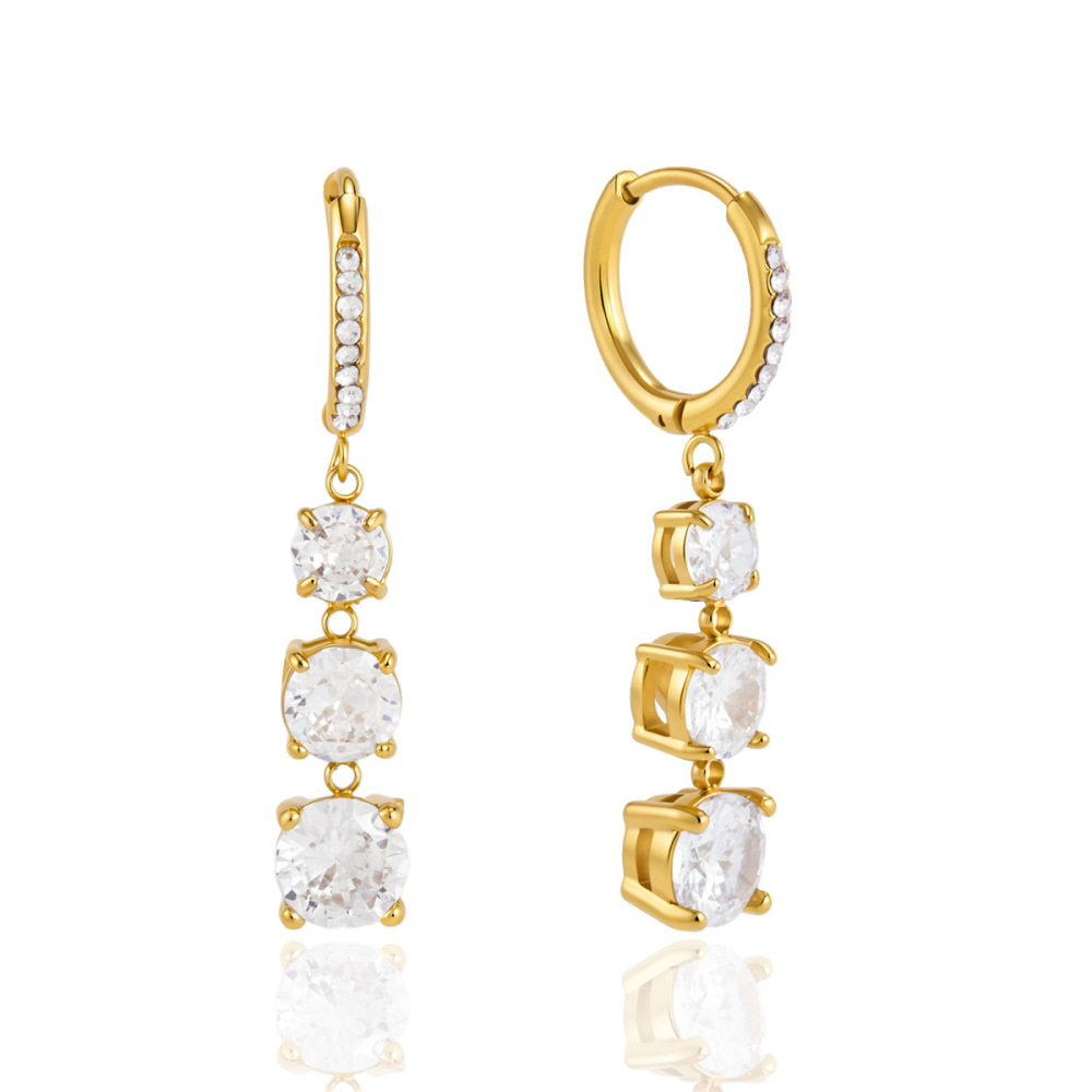 Boucles D'Oreilles Pendantes Pour Femme, Luxueuses Et Simples, En Acier Inoxydable, Couleur Or, Avec Zircon Et Chaîne Ronde, Étanches. Image5