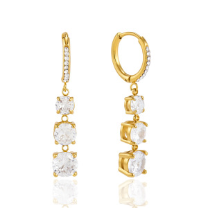 Boucles D'Oreilles Pendantes Pour Femme, Luxueuses Et Simples, En Acier Inoxydable, Couleur Or, Avec Zircon Et Chaîne Ronde, Étanches. h5 Image5