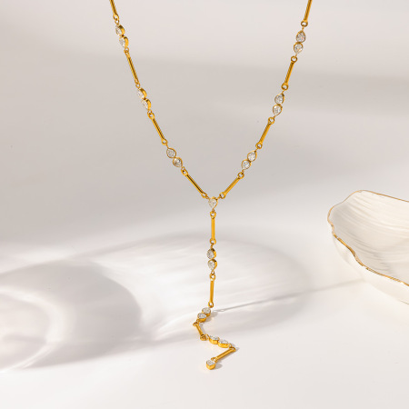 Colliers pendentifs pour femmes, série luxueuse, forme géométrique élégante, acier inoxydable, couleur or, zircon, étanches
