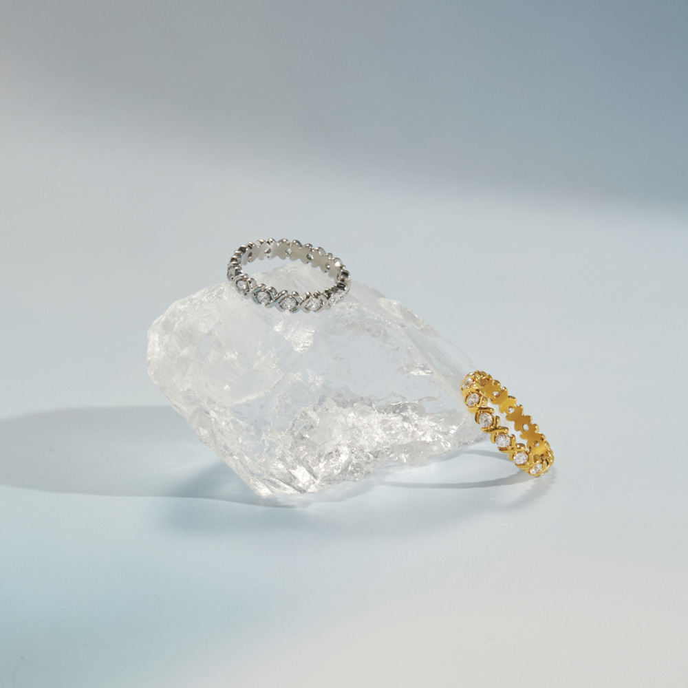 Bagues Pour Femmes En Acier Inoxydable, Couleur Or, Étanches, Aux Lignes Simples Et Serties De Zircon. h5Image4