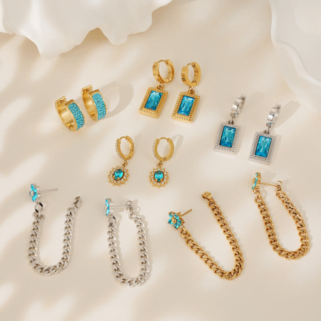Boucles d'oreilles pendantes pour femme, en acier inoxydable doré, imperméables, de forme géométrique et ornées de zircon, collection Luxueuse. 2