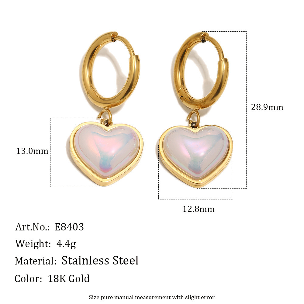 Boucles D'Oreilles Pendantes Pour Femme, En Acier Inoxydable, Couleur Or, Avec Perle Et Motif Cœur Simple.