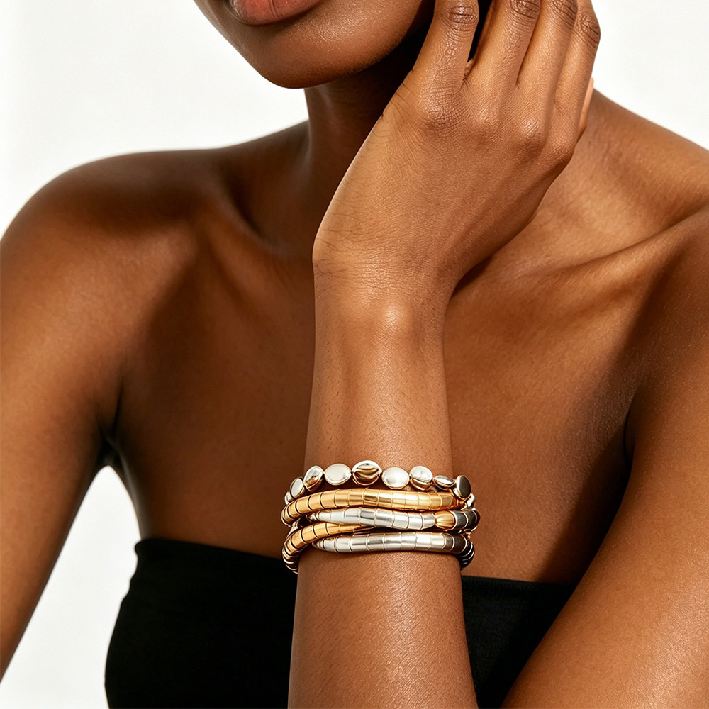 Ensembles De Bracelets Luxueux Pour Femmes, En Fil Uni Couleur Or Ccb Image2