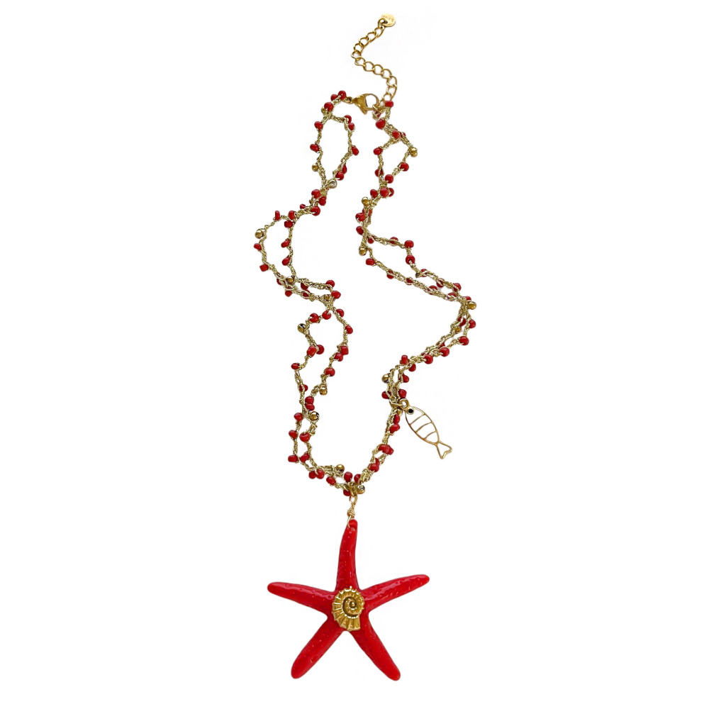 Colliers Tressés Pour Femmes, Style Océanique, Motif Étoile De Mer, En Acrylique Doré Image5
