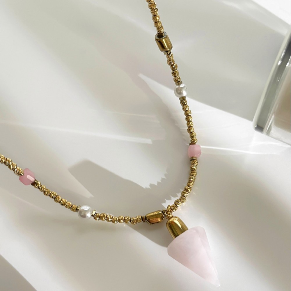 Colliers De Perles Pour Femmes, Style Ethnique Rétro, En Forme De Triangle, Avec Pierres Naturelles Et Perles Artificielles Image2