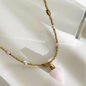 Colliers De Perles Pour Femmes, Style Ethnique Rétro, En Forme De Triangle, Avec Pierres Naturelles Et Perles Artificielles h5 Image2