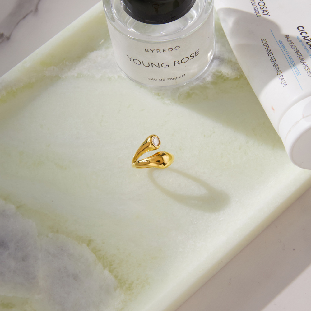 Bagues Pour Femmes En Acier Inoxydable De Forme Simple Et Irrégulière, Étanches, Couleur Or, Serties De Zircon. h5Image4