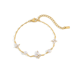 Bracelet Chaîne Femme En Acier Inoxydable Doré Avec Zircon Et Motif Papillon Doux, Collection Romantique h5 Image5