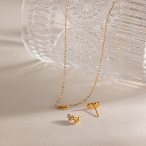 Ensembles De Colliers Pour Femmes En Acier Inoxydable Imperméable, Couleur Or, Avec Strass Et Motif Cœur Simple h5 Image3