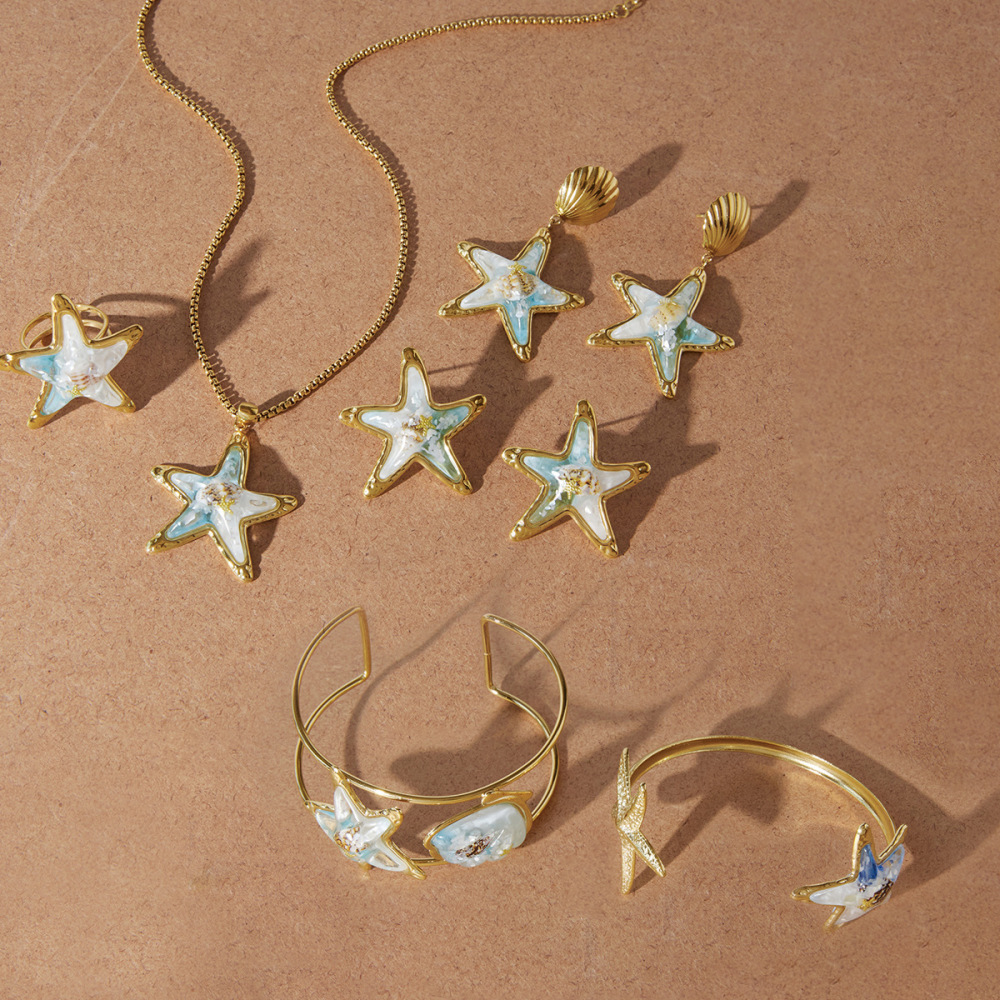 Ensembles De Bijoux Pour Femmes En Acier Inoxydable Doré, Élégants Et De Style Océanique, Avec Étoiles De Mer, Collection Romantique h5Image4