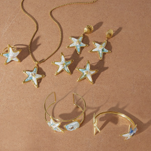 Ensembles De Bijoux Pour Femmes En Acier Inoxydable Doré, Élégants Et De Style Océanique, Avec Étoiles De Mer, Collection Romantique h5 Image4
